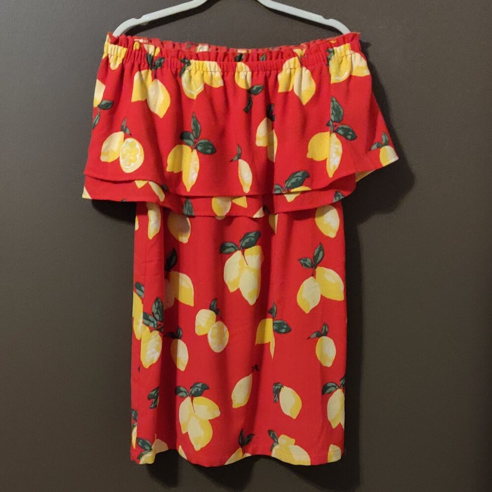 Mud Pie Lemons are Life Red Ruffle Off The Shoulder Dress SIZE LARGE